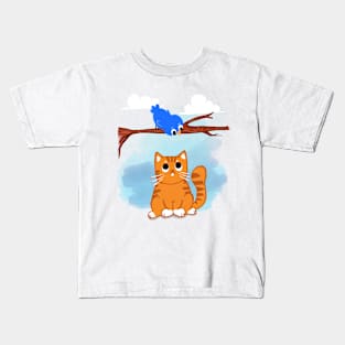 Ginger CAT with Blue bird Kids T-Shirt